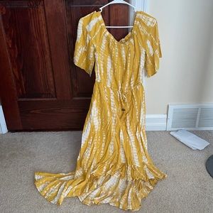 Blue island high low tie waist drawstring off the shoulder dress